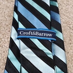 Croft & Barrow Men's Aqua and Black Diagonal Striped Tie- Imperfect